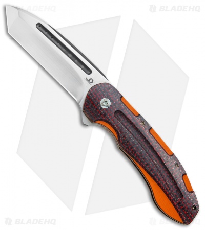 JD van Deventer Kenpachi Tanto Flipper Knife Red LSCF/Orange G-10 (3.375" Satin)