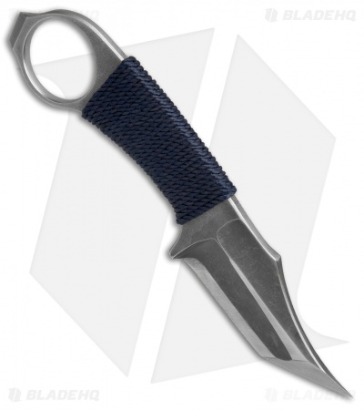John Gray Custom Accomplice Tanto Bowie Fixed Blade Knife Blue Cord (3" Acid SW)