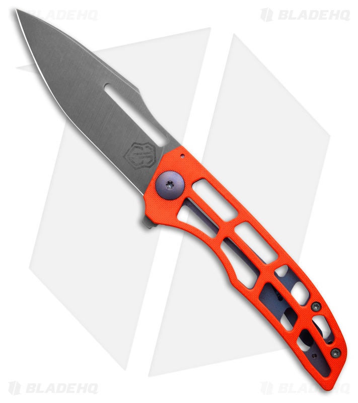 John Gray Custom Slitter Flipper Frame Lock Orange G10/Blue Ti ( 4.00" Dark SW)