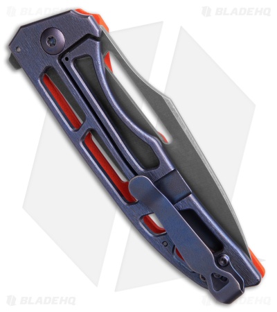 John Gray Custom Slitter Flipper Frame Lock Orange G10/Blue Ti ( 4.00" Dark SW)