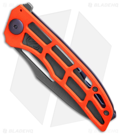 John Gray Custom Slitter Flipper Frame Lock Orange G10/Blue Ti ( 4.00" Dark SW)