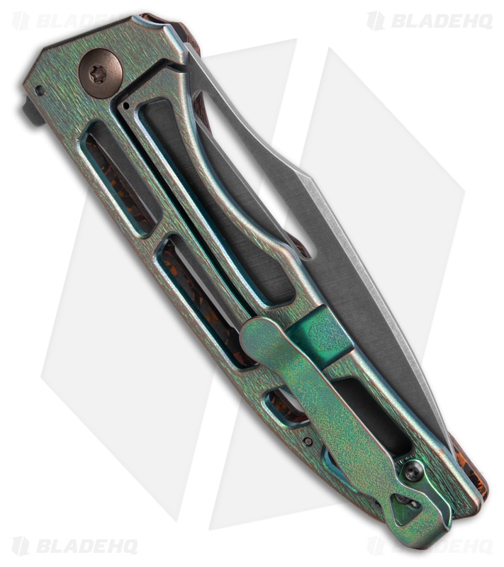 John Gray Custom Slitter Flipper Frame Lock Red/Black/Green Ti ( 4.00" Dark SW)