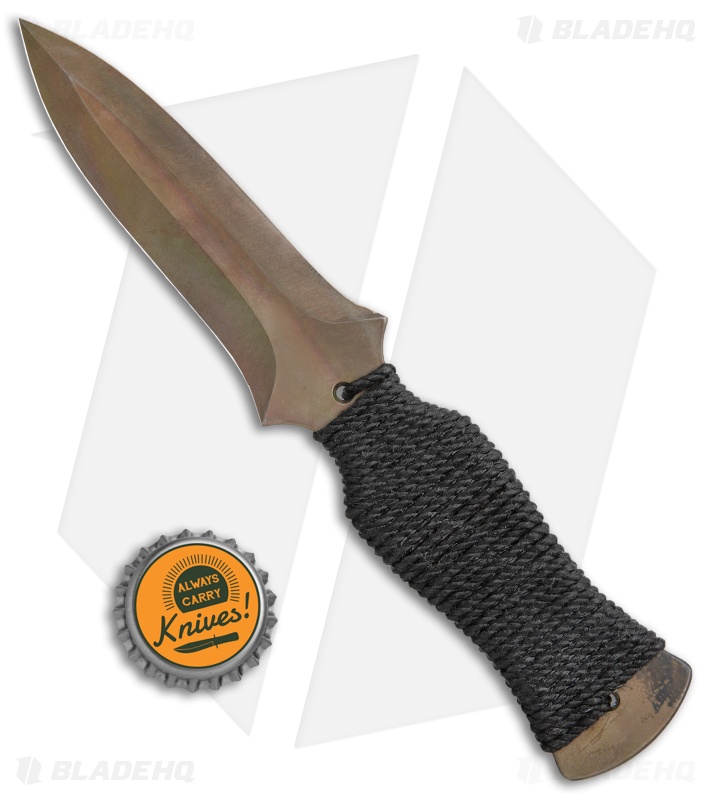 John Gray Custom Dagger Fixed Blade Knife (3.9" Flamed Titanium)