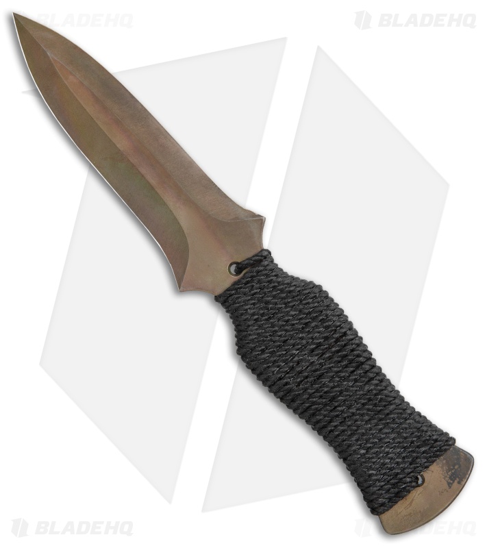 John Gray Custom Dagger Fixed Blade Knife (3.9" Flamed Titanium)