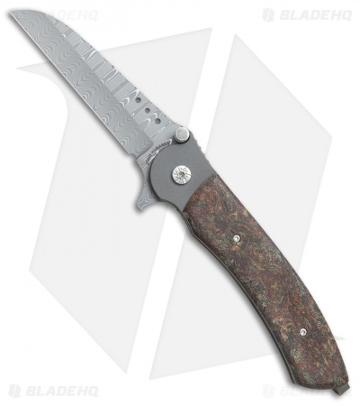 John Kubasek Custom Wharncliffe Flipper Knife Rag Micarta (3.5" Damascus)