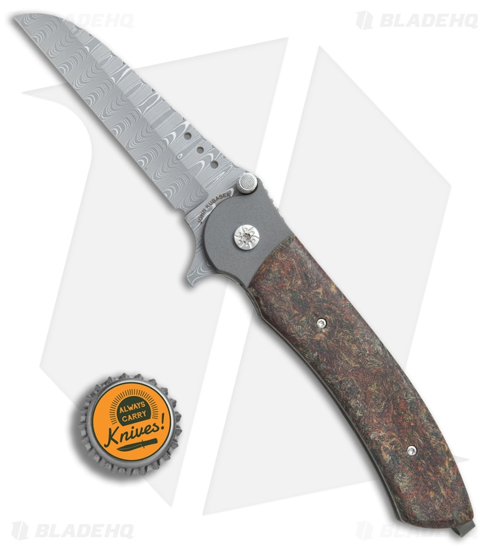 John Kubasek Custom Wharncliffe Flipper Knife Rag Micarta (3.5" Damascus)
