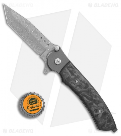 John Kubasek Custom Modified Tanto Flipper Knife Carbon Fiber (3.5" Damasteel)