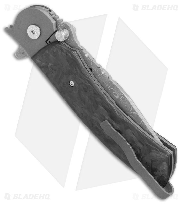John Kubasek Custom Modified Tanto Flipper Knife Carbon Fiber (3.5" Damasteel)