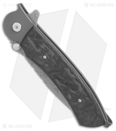 John Kubasek Custom Modified Tanto Flipper Knife Carbon Fiber (3.5" Damasteel)
