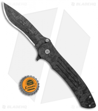 John Kubasek  Recurve Drop Point Flipper Knife Shred Carbon Fiber (3.5" CF/D2)