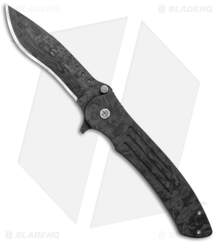John Kubasek  Recurve Drop Point Flipper Knife Shred Carbon Fiber (3.5" CF/D2)