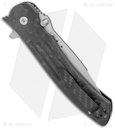 John Kubasek  Recurve Drop Point Flipper Knife Shred Carbon Fiber (3.5" CF/D2)