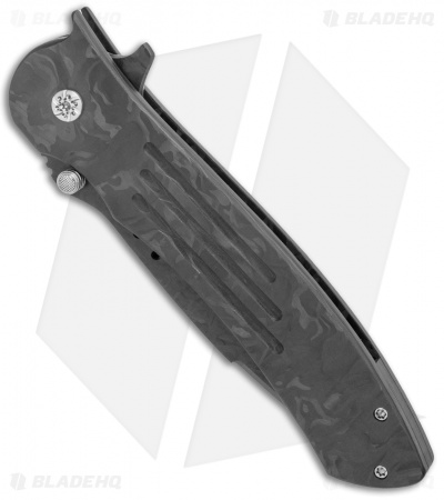 John Kubasek  Recurve Drop Point Flipper Knife Shred Carbon Fiber (3.5" CF/D2)