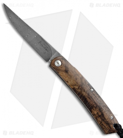 Kansei Matsuno Custom DB07 Friction Folder Knife Burl Wood (3" Damascus)