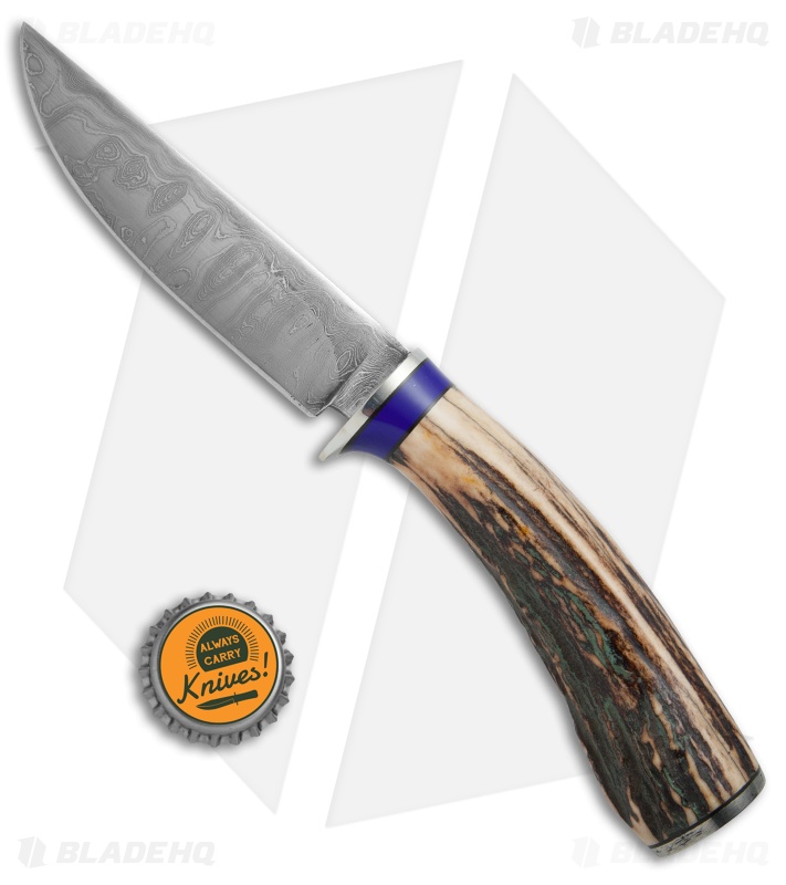 Keith Bagley Custom Damascus Hunter Fixed Blade Stag (4.6" Damascus)