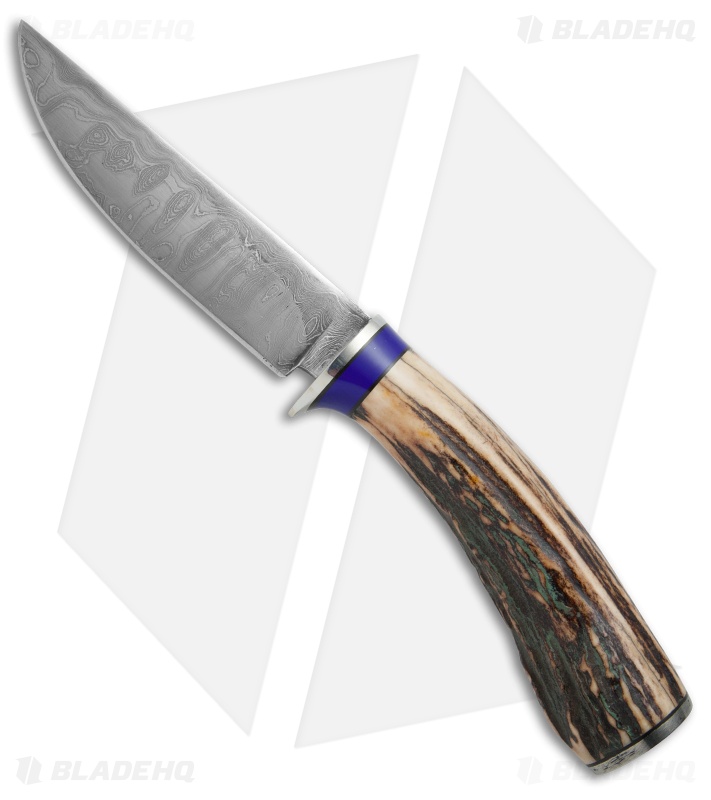 Keith Bagley Custom Damascus Hunter Fixed Blade Stag (4.6" Damascus)