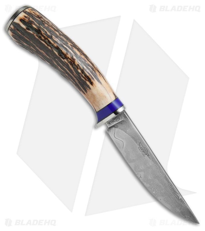 Keith Bagley Custom Damascus Hunter Fixed Blade Stag (4.6" Damascus)