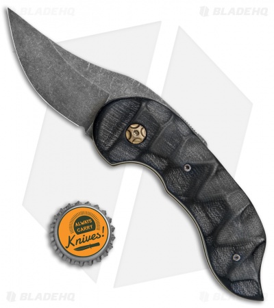 Knappo Knives Custom Tephra Friction Folder Carved Black G-10 (2.5" Dark Earth)