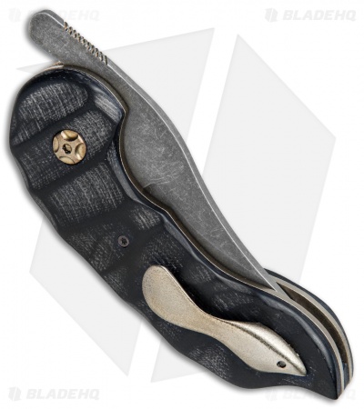 Knappo Knives Custom Tephra Friction Folder Carved Black G-10 (2.5" Dark Earth)
