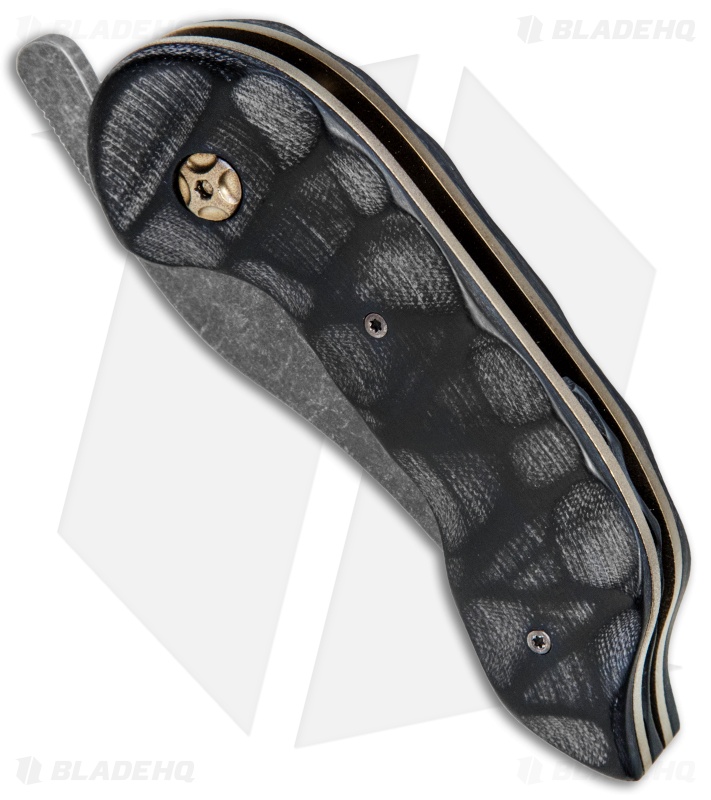 Knappo Knives Custom Tephra Friction Folder Carved Black G-10 (2.5" Dark Earth)