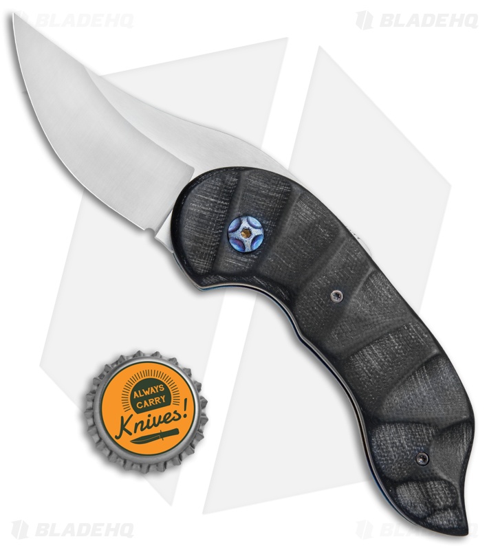 Knappo Knives Custom Tephra Friction Folder Carved Black G-10 (2.5" Satin)