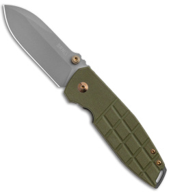 BRNLY SQD-2 Frame Lock Knife Grenade Milled OD Green G-10 (3" Bead Blast)