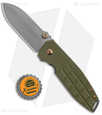 BRNLY SQD-2 Frame Lock Knife Grenade Milled OD Green G-10 (3" Bead Blast)