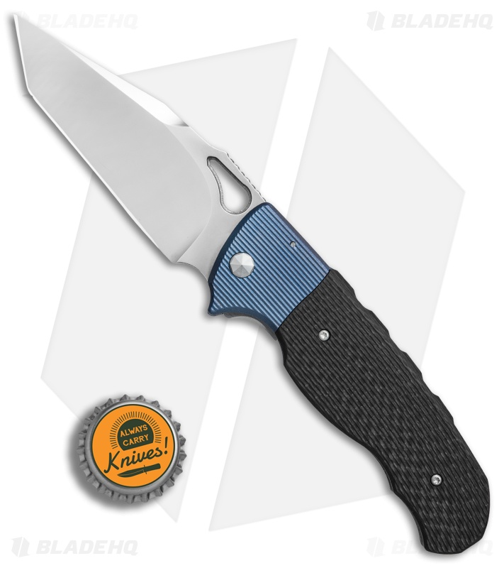 Diskin Revolution D/A Tanto Automatic Knife Blue Ti/CF (3.75" Polished)