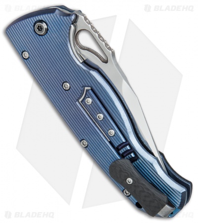 Diskin Revolution D/A Tanto Automatic Knife Blue Ti/CF (3.75" Polished)