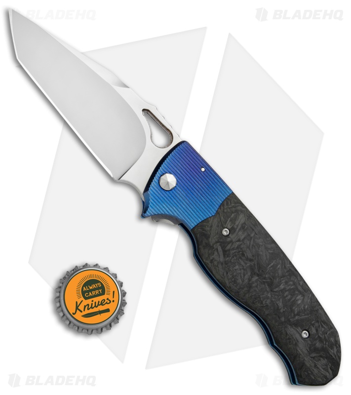 Diskin Revolution D/A Tanto Automatic Knife Blue Ti/Marbled CF (3.75" Satin) 
