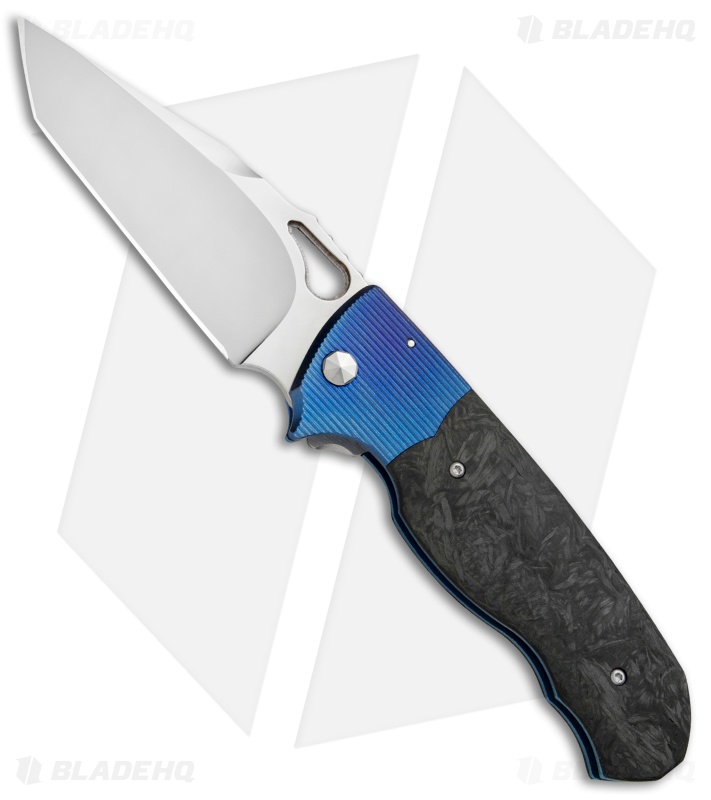 Diskin Revolution D/A Tanto Automatic Knife Blue Ti/Marbled CF (3.75" Satin) 