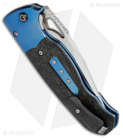 Diskin Revolution D/A Tanto Automatic Knife Blue Ti/Marbled CF (3.75" Satin) 