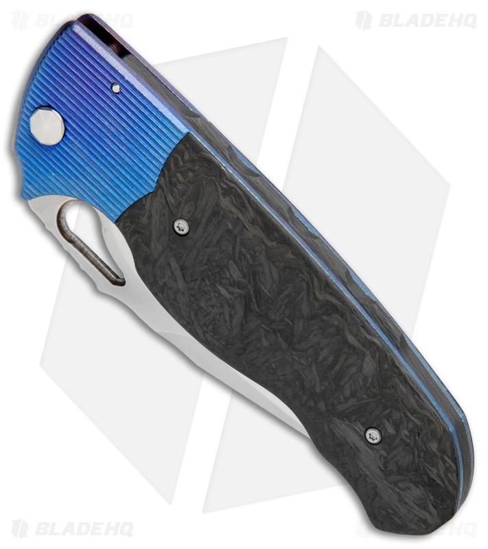 Diskin Revolution D/A Tanto Automatic Knife Blue Ti/Marbled CF (3.75" Satin) 