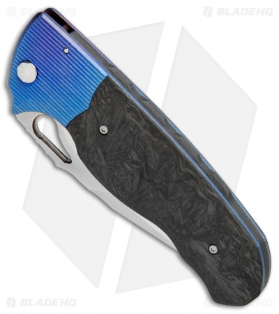 Diskin Revolution D/A Tanto Automatic Knife Blue Ti/Marbled CF (3.75" Satin) 