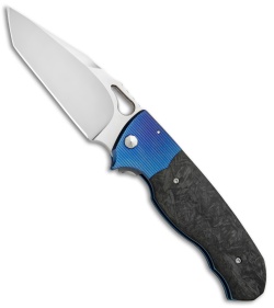 Diskin Revolution D/A Tanto Automatic Knife Blue Ti/Marbled CF (3.75" Satin) 