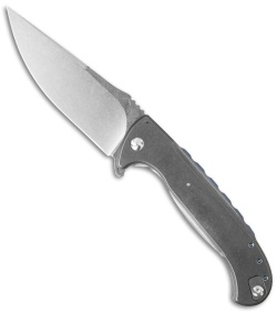 Diskin Volcan Flipper Frame Lock Knife Titanium Blue Backspacer (4" Stonewash)