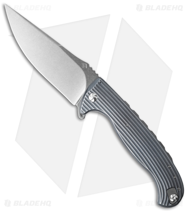 Diskin Volcan Flipper Frame Lock Knife Fluted Blue/Gray Titanium (4" Stonewash)