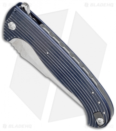 Diskin Volcan Flipper Frame Lock Knife Fluted Dark Blue Titanium (4" Stonewash)