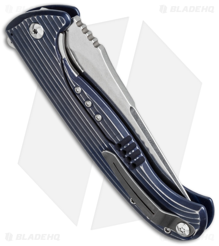 Diskin Volcan Flipper Frame Lock Knife Fluted Dark Blue Titanium (4" Stonewash)