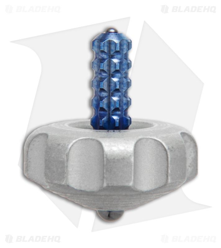 Marfione Custom Knives Mini Spin Top - Apocalyptic Stainless Steel/Blue Ti Stem