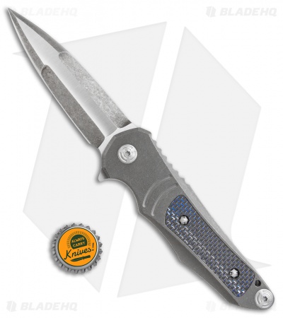 Mikkel Willumsen Custom Urban Tactical Dagger Knife Ti/ Blue CF (4.25" Two-Tone)
