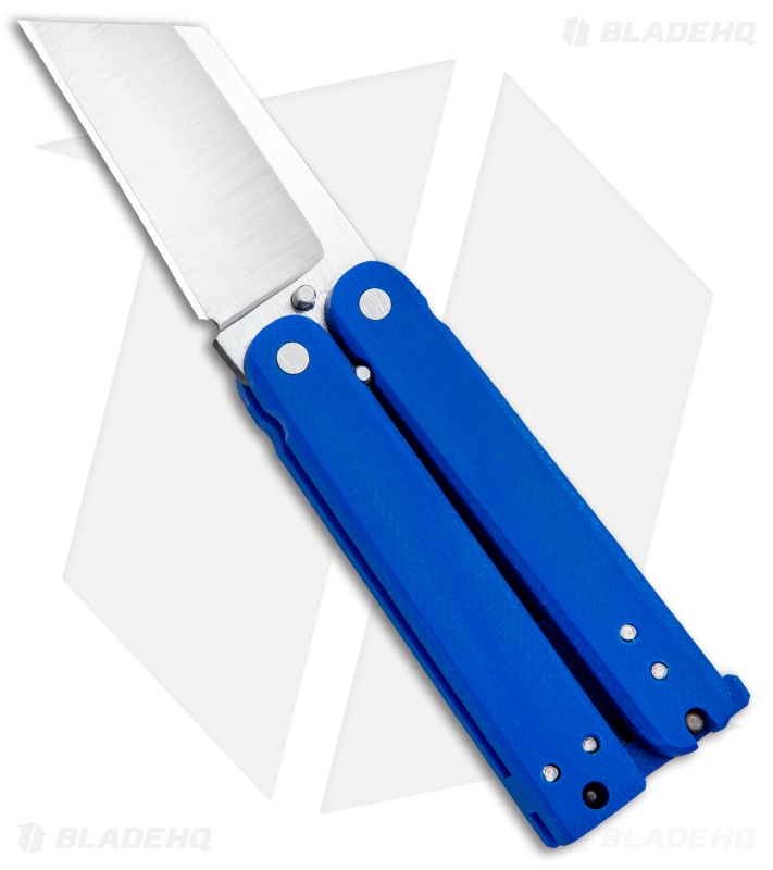 Nathan Dewey Custom Gremlin Mini Balisong Knife Blue G-10 (2" Satin)