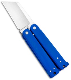 Nathan Dewey Custom Gremlin Mini Balisong Knife Blue G-10 (2" Satin)