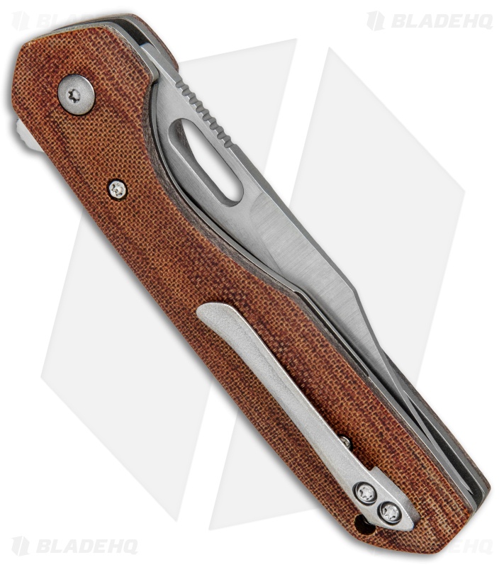 Nova Blades Custom N.U.T. Flipper Knife Natural Micarta (3.5" Satin/Stonewash)