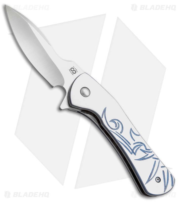 Olamic Cutlery Gambit Liner Lock Knife Ti Carved/Blue Anodized (3" Satin) G017