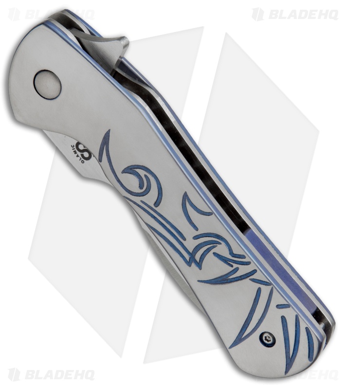 Olamic Cutlery Gambit Liner Lock Knife Ti Carved/Blue Anodized (3" Satin) G017