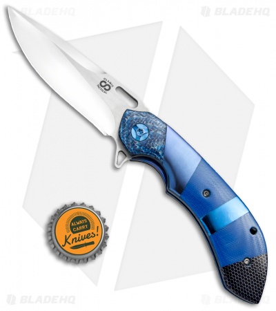 Olamic Cutlery Wayfarer Compact Flipper Knife Blue Patchwork (3.5" Mirror)