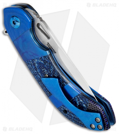 Olamic Cutlery Wayfarer Compact Flipper Knife Blue Patchwork (3.5" Mirror)