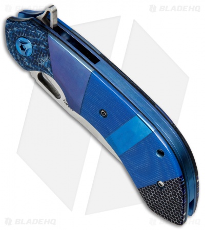Olamic Cutlery Wayfarer Compact Flipper Knife Blue Patchwork (3.5" Mirror)