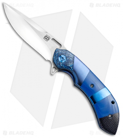Olamic Cutlery Wayfarer Compact Flipper Knife Blue Patchwork (3.5" Mirror)
